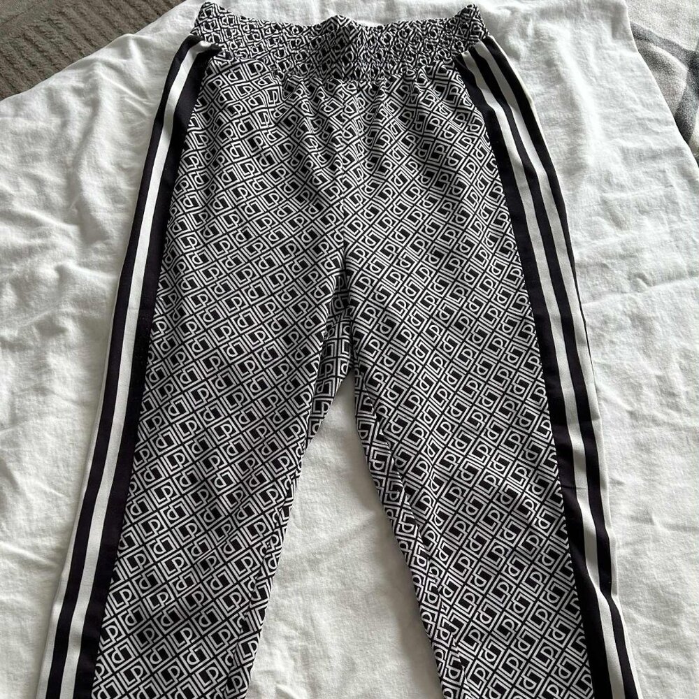 Lança Perfume Monogram Black & White Stretch Crepe Side-Stripe Track Pants – S